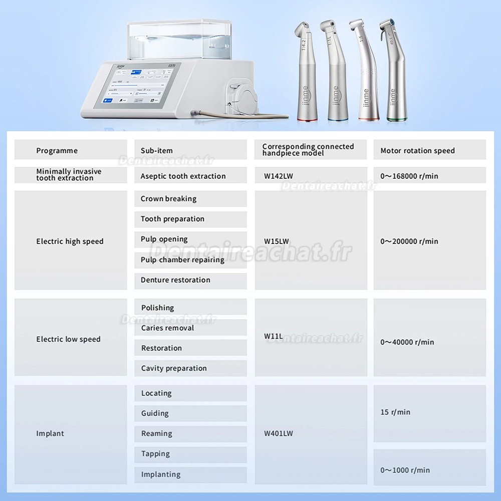 Syst&egrave;me moteur chirurgical dentaire Jinme ES70 avec 4 pi&egrave;ces &agrave; contre-angle